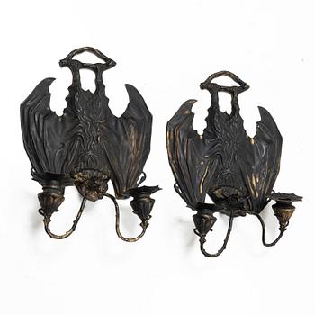 William Tonks & Sons, a pairf of wall sconces, Art Nouveau, Liberty & Co, Birmingham, circa 1900.