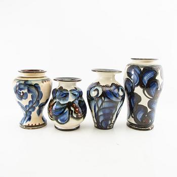 Vases 4 pcs Annashaab ceramic factory Denmark 1910s/1920s glazed earthenware.