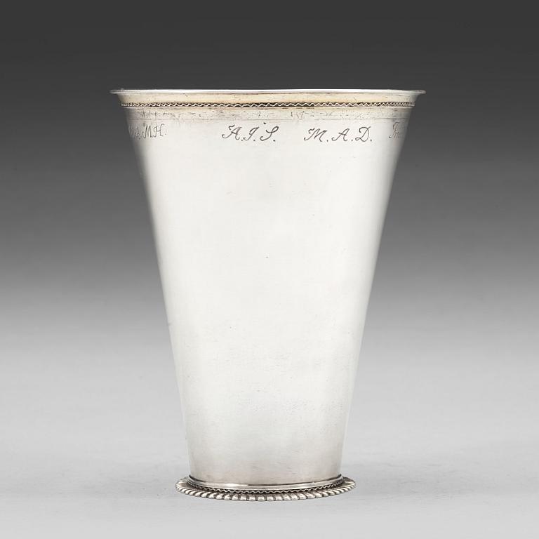 A Swedish early 18th century parcel-gilt silver beaker, mark of Johan Lund, Stockholm 1715.