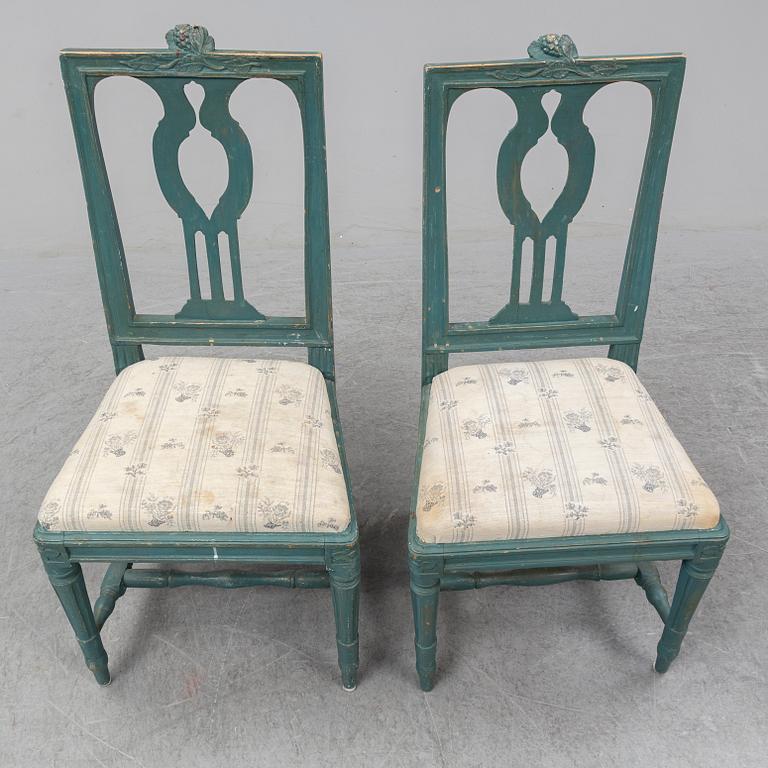 A second half of the 18th Century pair of Gustavian chairs by Johan Petter Mansnerus.