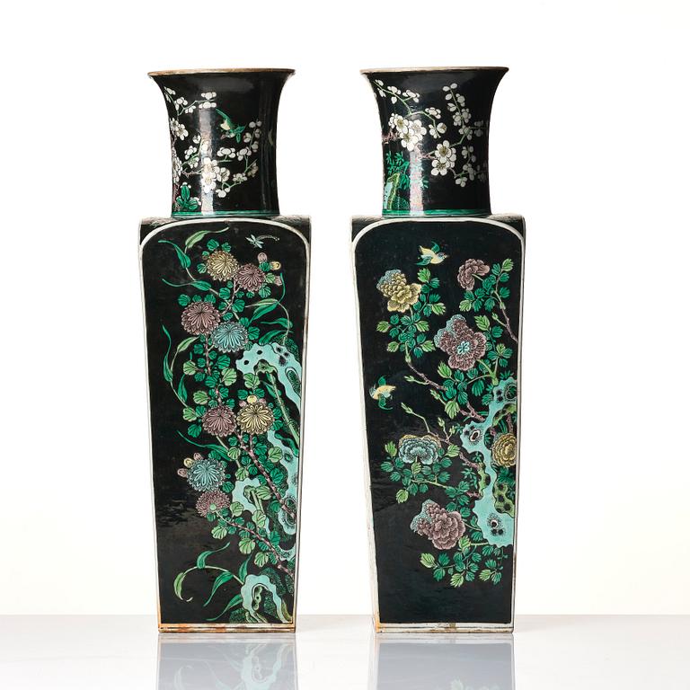 A pair of 'famille noire' vases, Qing dynasty, 19th Century.