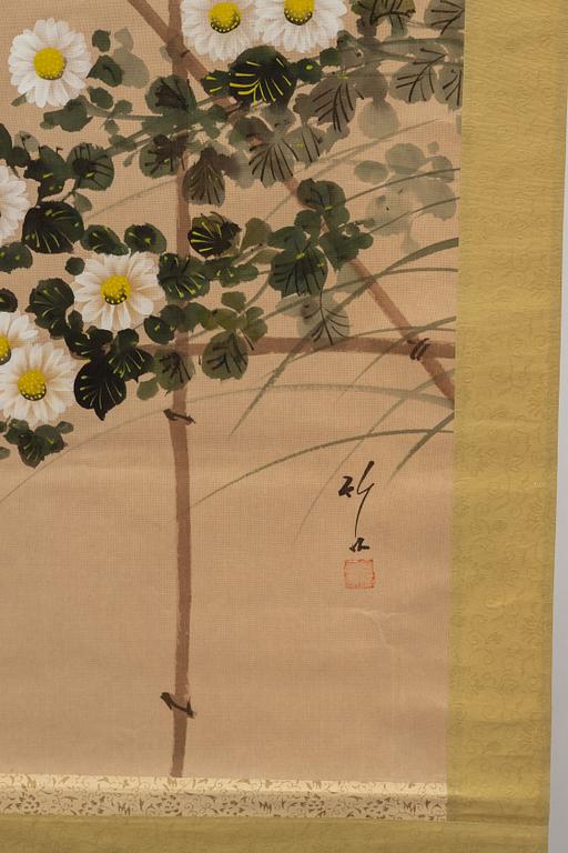 Unidentified artist, "Sparrow and Flowers", Japan, first half of the 20th century.