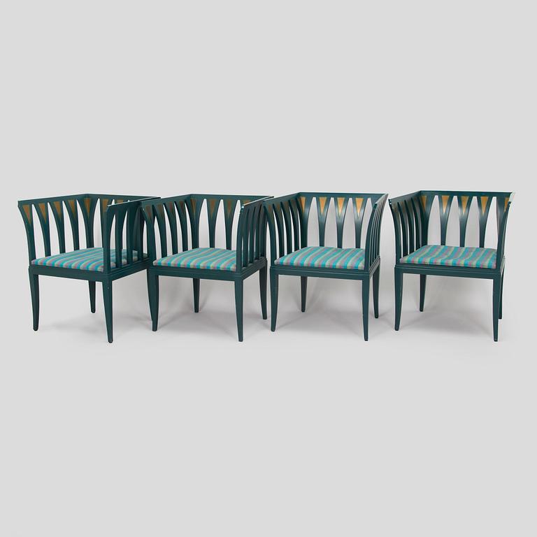 Eliel Saarinen, furniture, 5 pieces, "Blue suite" for Adelta, Finland 1980s.