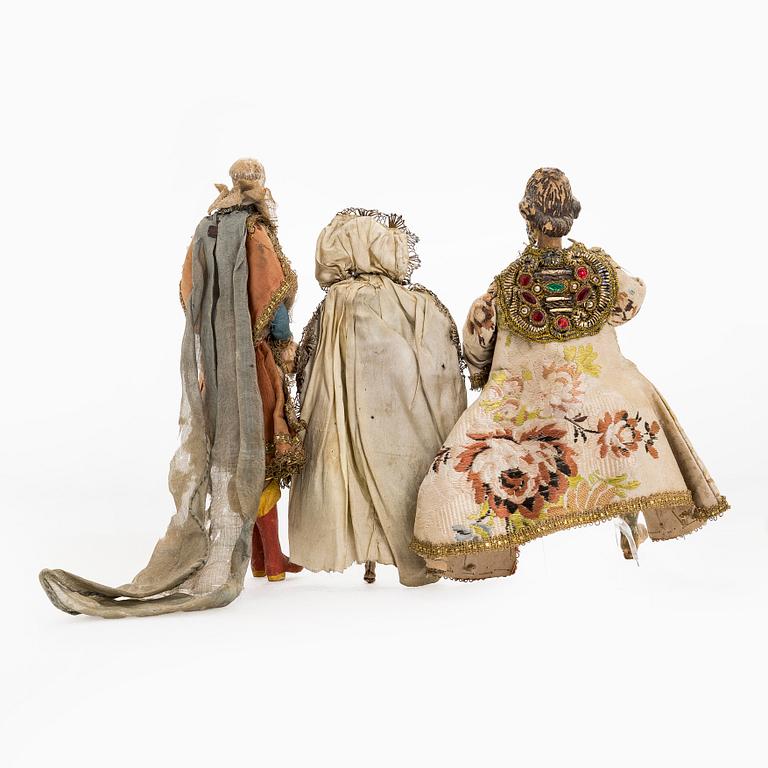 Dolls, 3 pcs, possibly Italy 18th/19th century.