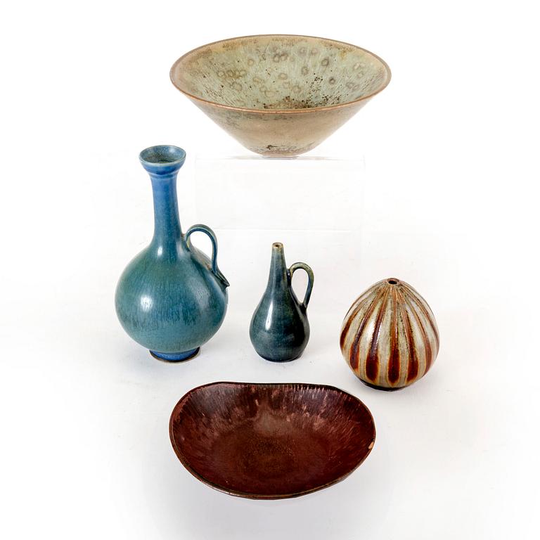 Carl-Harry Stålhane, a set of five stoneware miniature vases, Rörstrand.