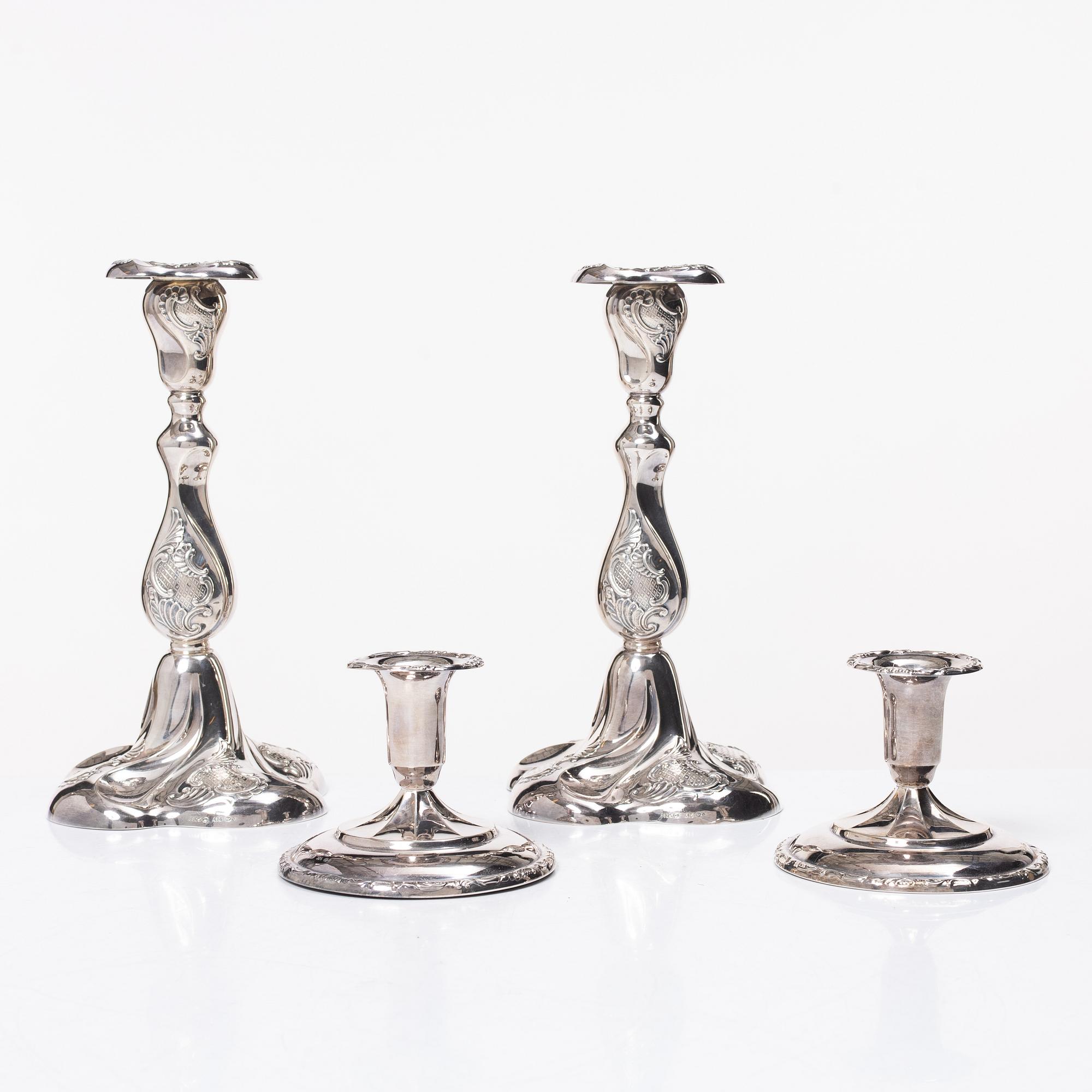 Candelabra, 2+2 pcs, silver, Thorvald Marthinsen Silverware Factory, Tönsberg, Norway, 20th century.