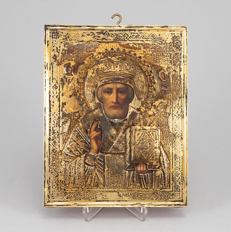 A Russian early 20th century silver-gilt icon, mark possibly of Vasily Kubalyev, Moscow.