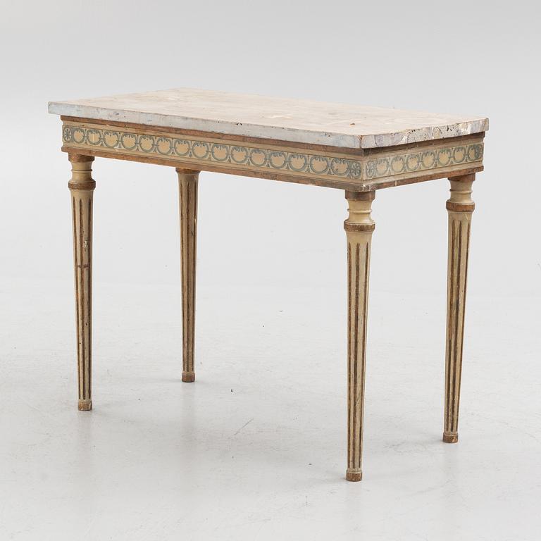 A late Gustavian white-painted and gilt console table, late 18th century.