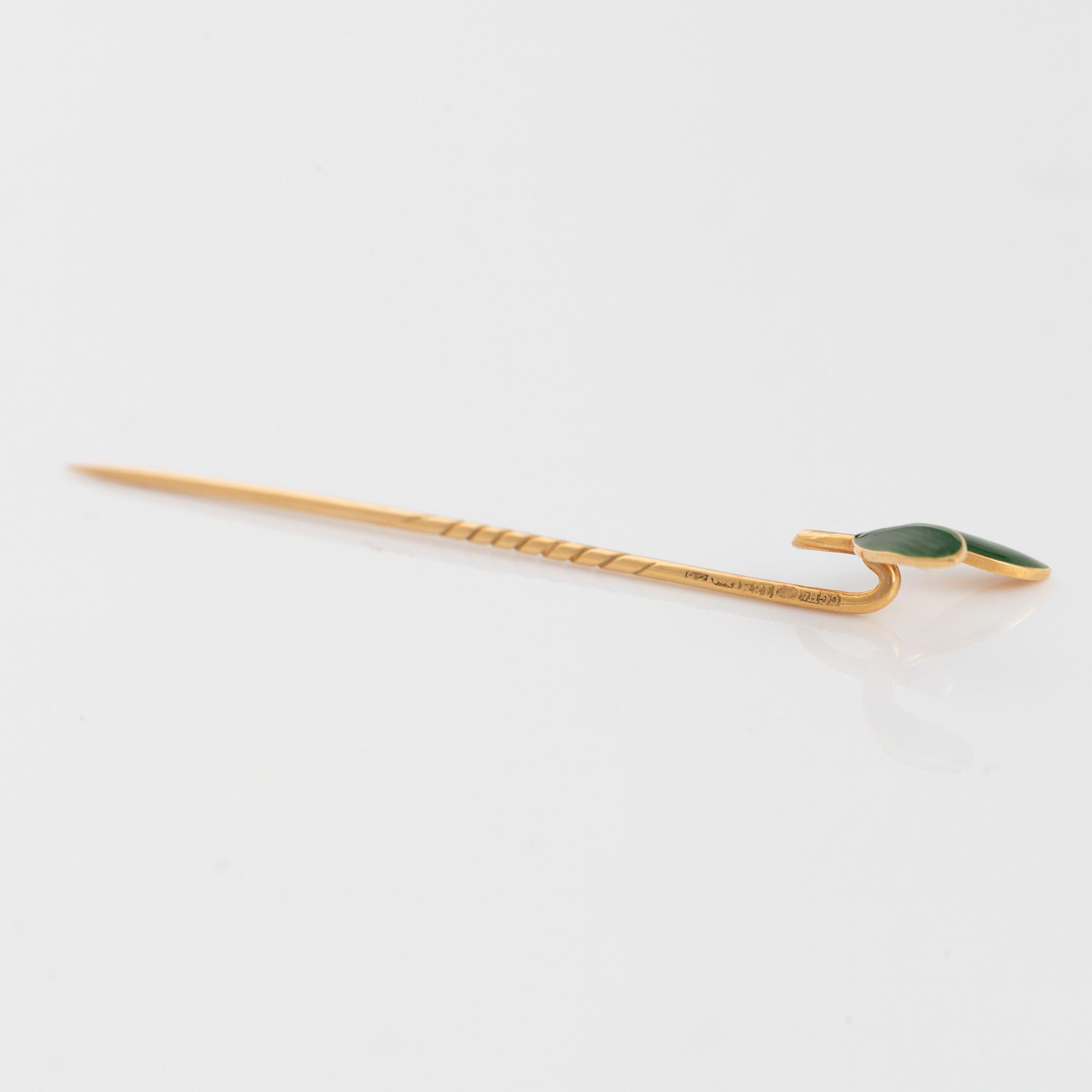 18K gold, enamel and pearl pin, CG Hallberg.