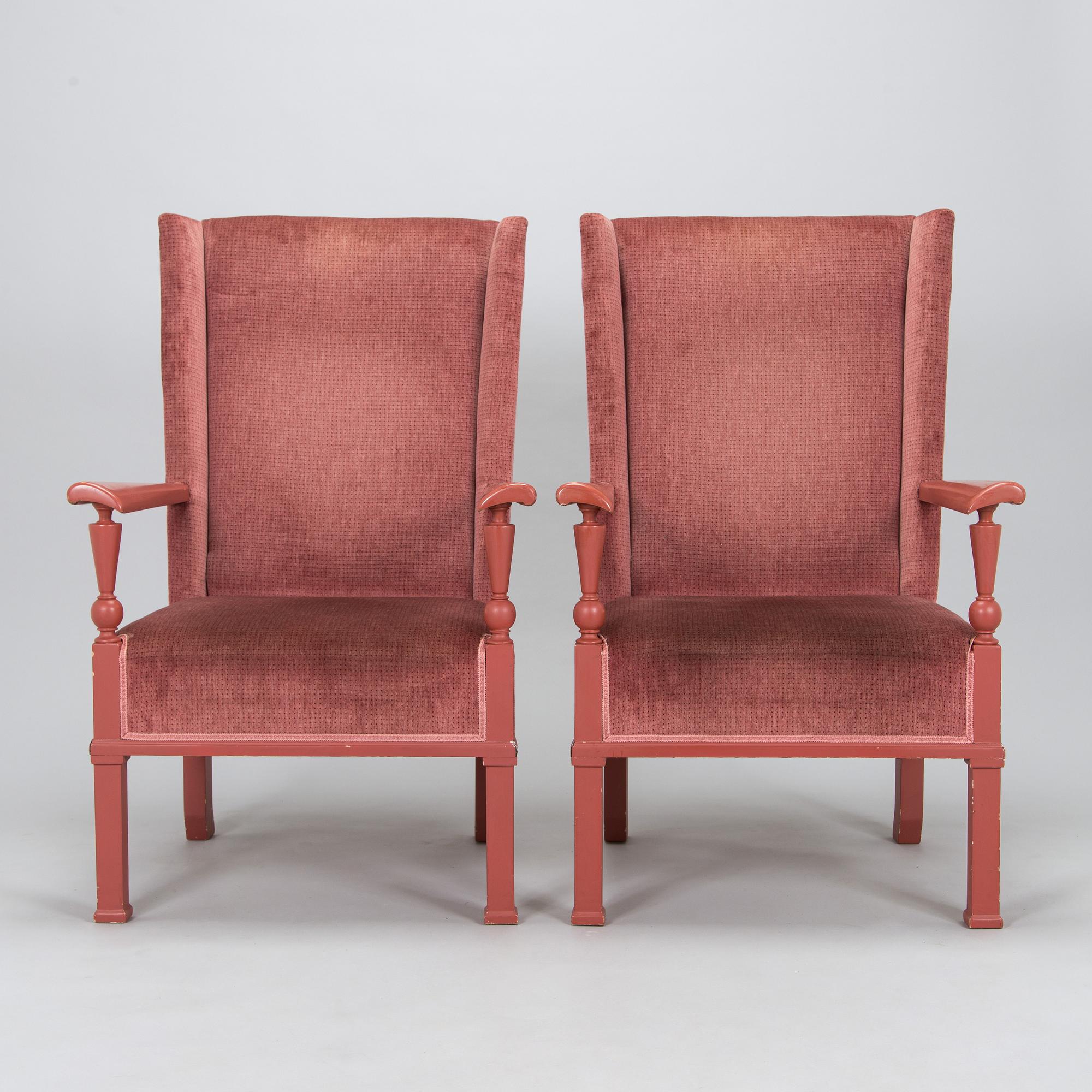 Evert Toivonen, fåtöljer, ett par, tillverkare Möbelfabrik T. Karvanen, Kuopio Finland 1930-tal.