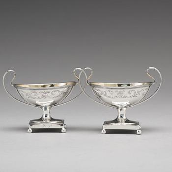 A pair of Swedish late 18th century parcel-gilt silver salt-cellars, mark of Mikael Nyberg, Stockholm 1795.