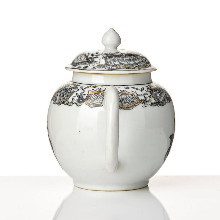 A grisaille tea pot with cover, Qing dynasty, Qianlong (1736-95).