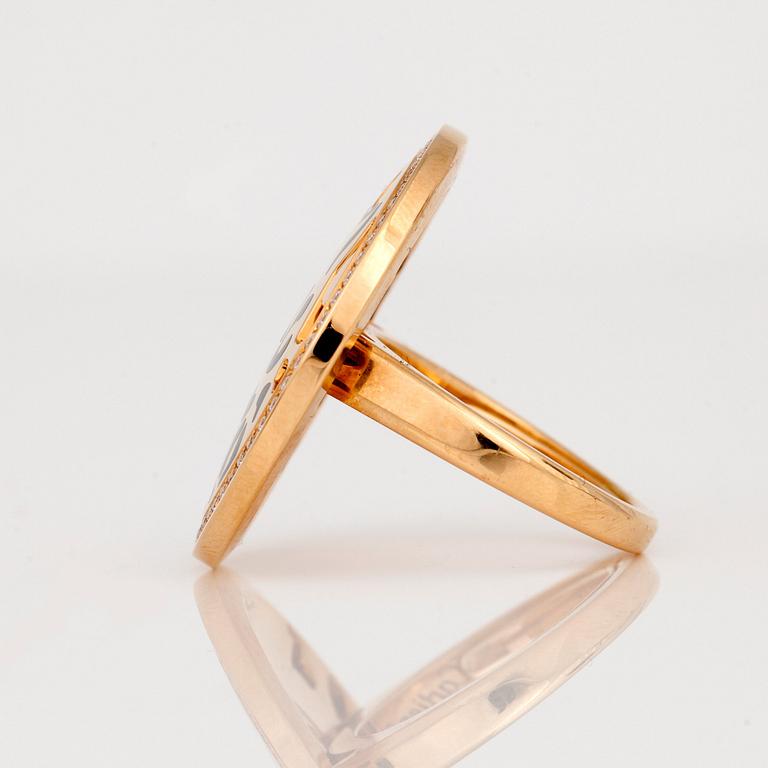 RING, Cartier "Panthère de Cartier" med briljantslipade diamanter, svart lack och en markisslipad tsavoritgranat.