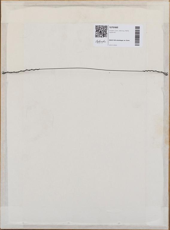 Anders Zorn, a signed etching from 1909.