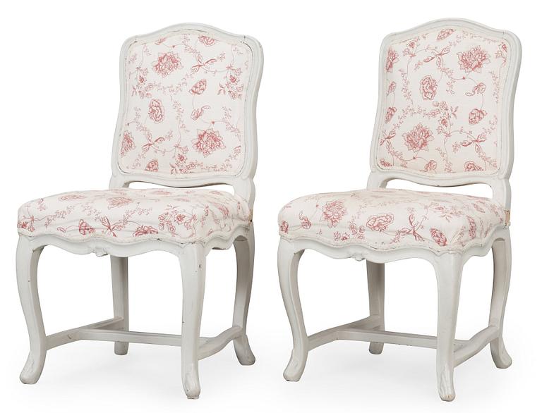A pair of Louis XV 18th century chairs by F Reuze, master in Paris 1743.