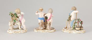 FIGURINER, 3 st, porslin, rokokostil, Meissen, troligen tidigt 1900-tal.