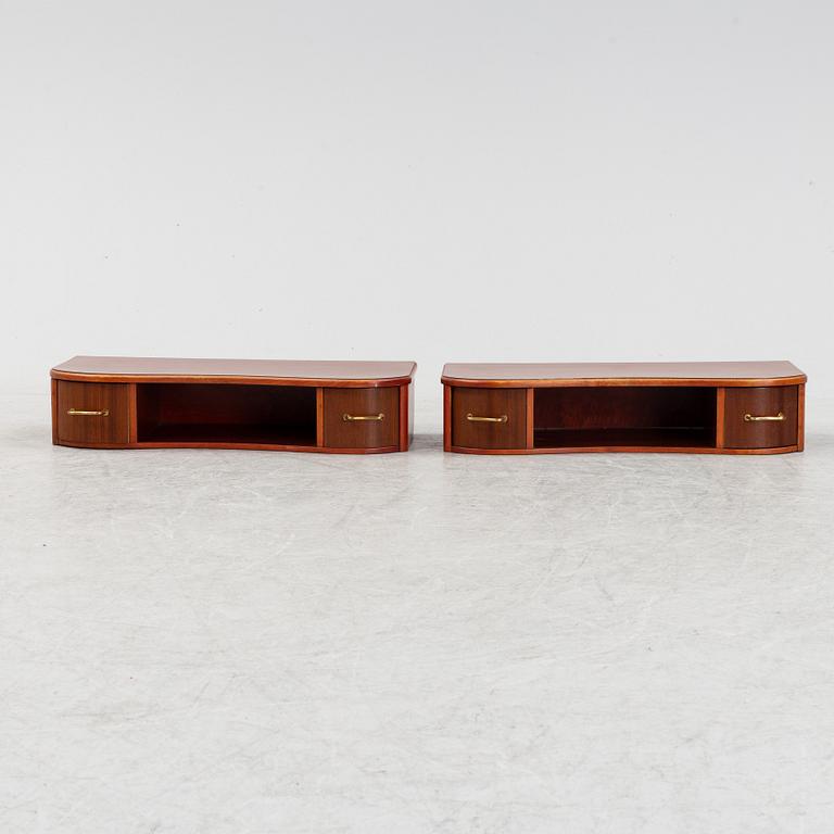 A pair of wall sidetabels/bedside tables, Swedish Modern, 1940's/50's.