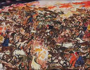 703. Eerik Haamer, Landscape with Sámi and reindeer.