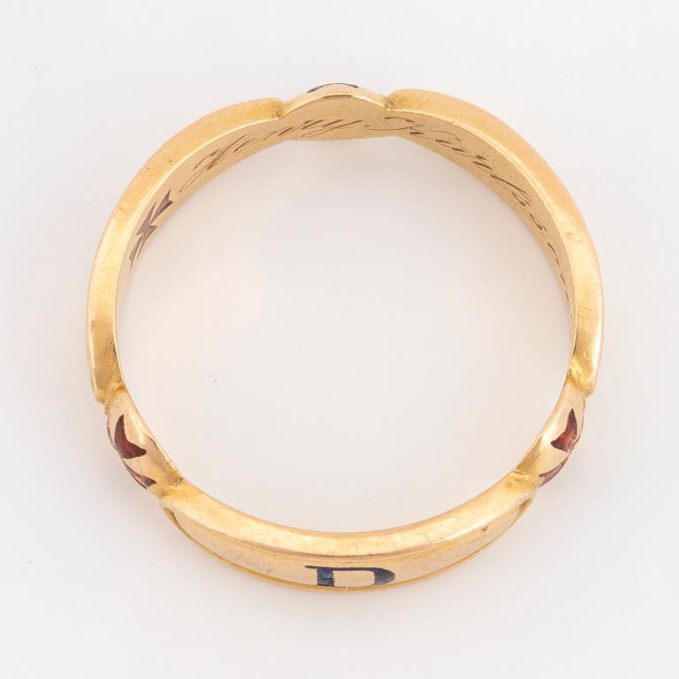 18K gold and enamel Maison ring.