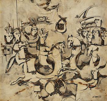 603. Sadegh Tabrizi, Figure scene with horses.