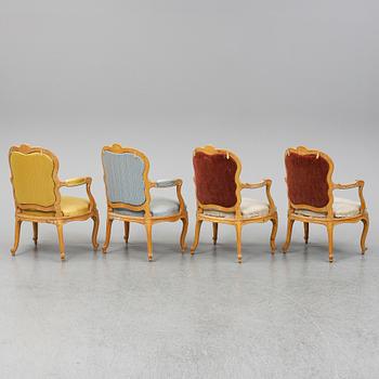 A set of four Swedish rococo chairs.