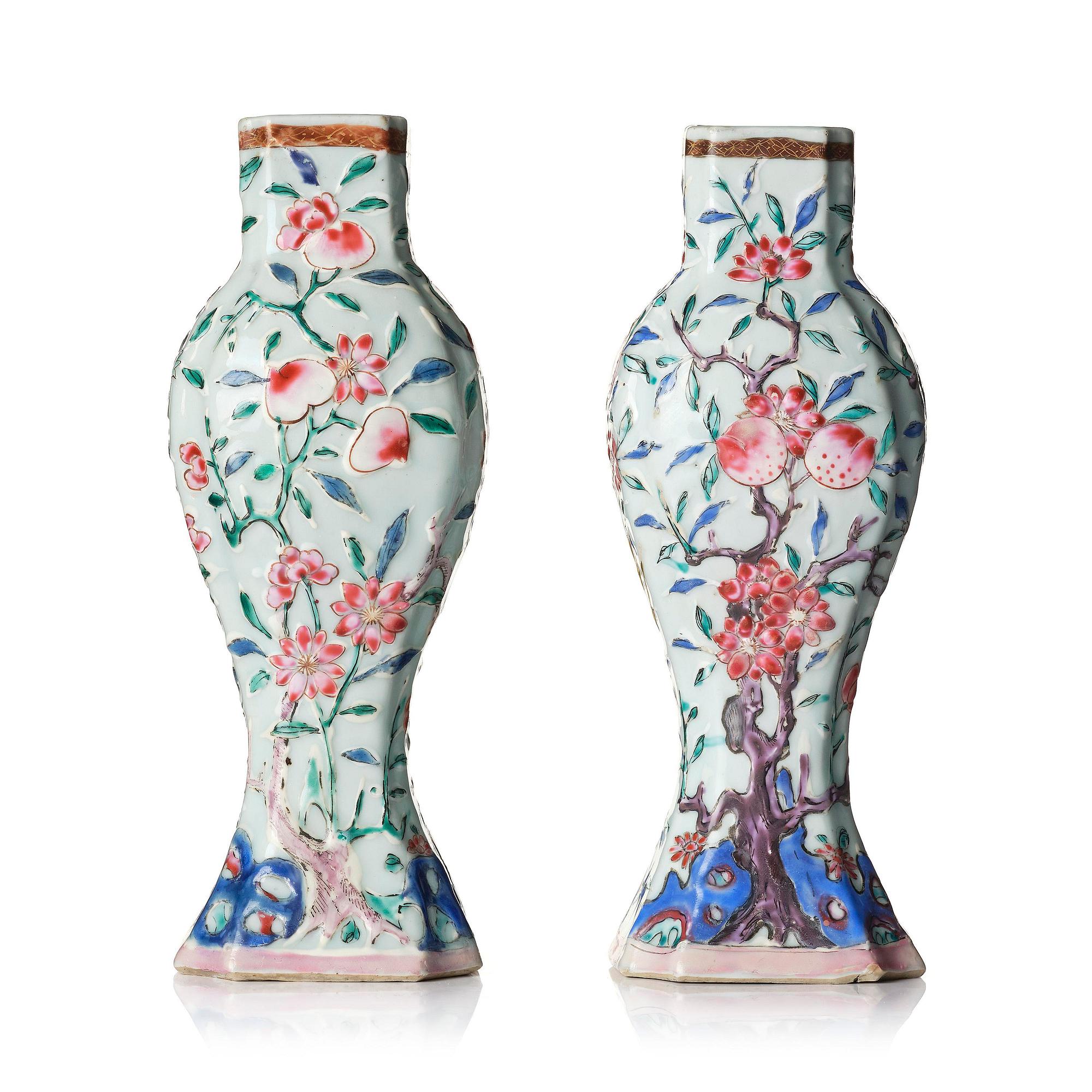 A matched set of famille rose vases, Qing dynasty, Qianlong (1736-95).