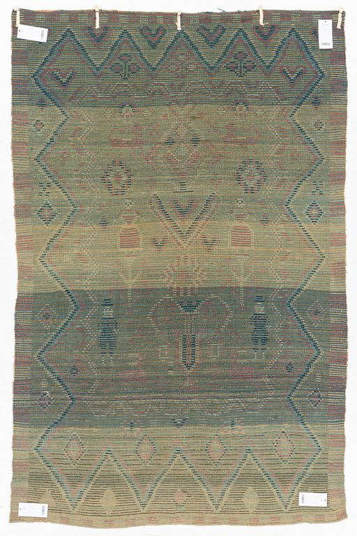 Täcke, rya, ca 189 x 123 cm, figural, sydvästra Finland, daterad 1800.