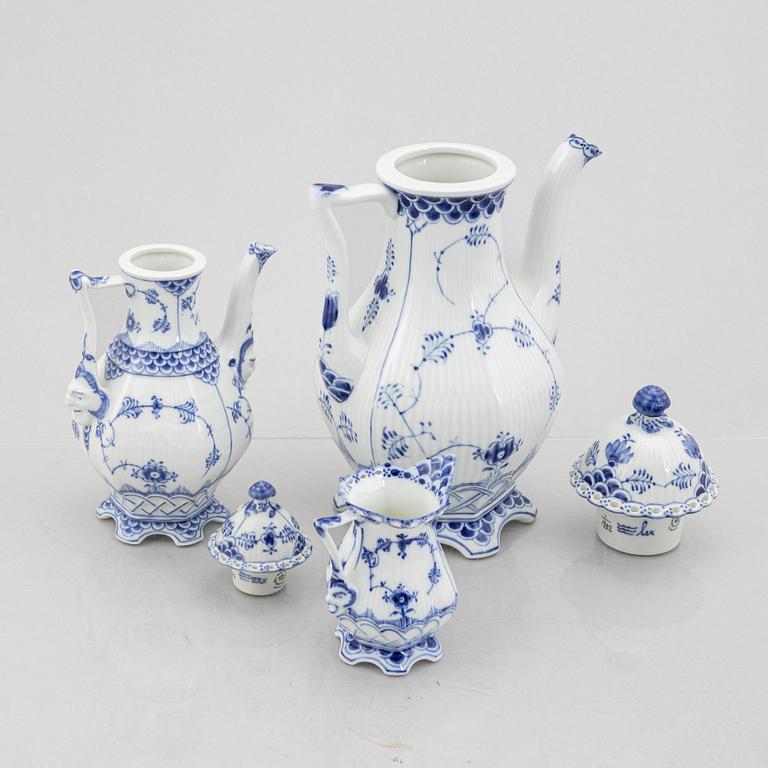 An 84-piece porcelain "blue fluted" dinner and coffee service, full and half lace, Royal Copenhagen, Denmark.