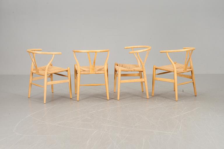 KARMSTOLAR, 4 st, Hans J Wegner, "Y-stolen", Carl Hansen & Søn, Danmark. 1900-talets andra hälft.