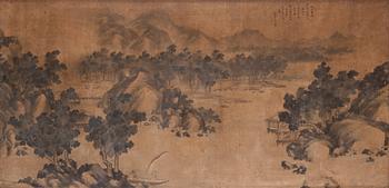 A large landscape painting signed Xiaolan Zhuren, ink and colour on paper, Qing dynasty.