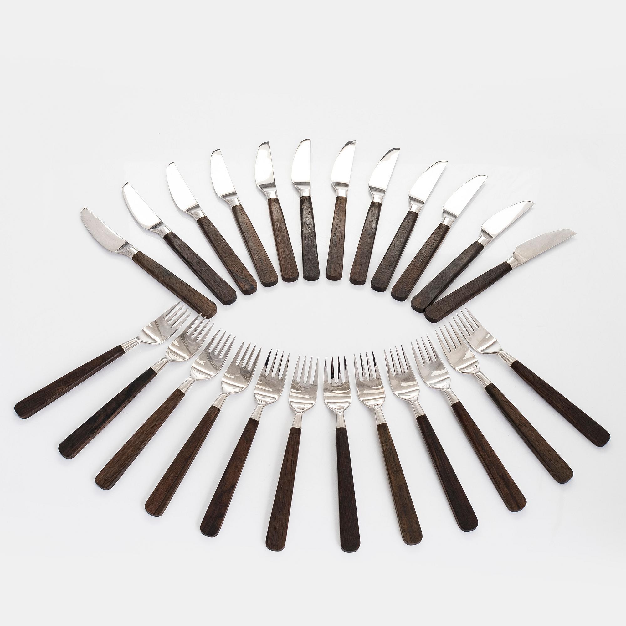 Bertel Gardberg, a 24-piece 'Lion de Luxe' cutlery set of rosewood and steel, Hackman, Finland 1960s.