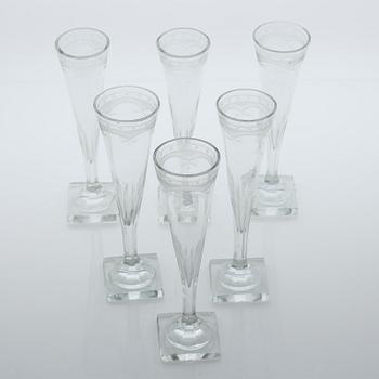 Six gustavian champagne glasses, 18th century/early 19th century.