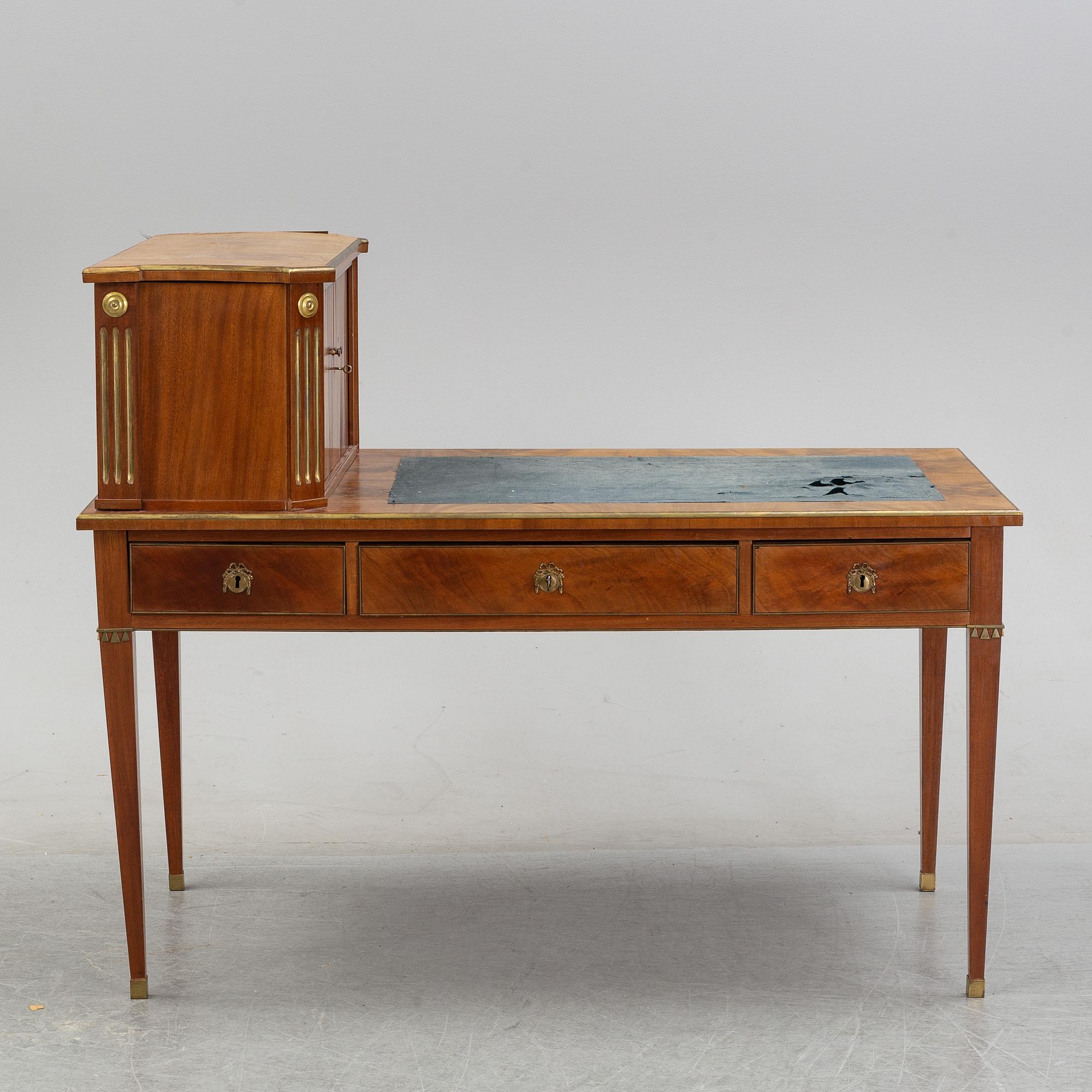 A late Gustavian style mahogany writing desk.