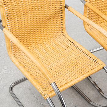 Ludwig Mies van der Roh, a pair of MR 20 steel and rattan armchairs, for Thonet, marked, designed 1927.