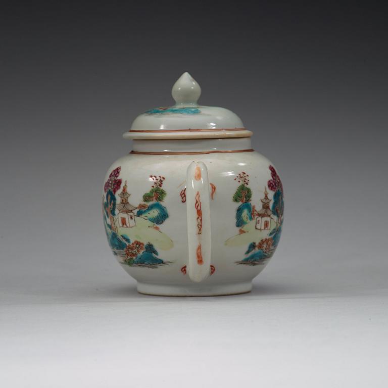 A famille rose tea pot with cover, Qing dynasty, Yongzheng (1723-35).