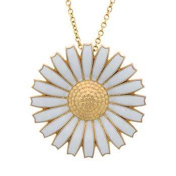 GEORG JENSEN, ÖRHÄNGEN och HÄNGE/BROSCH, "Daisy", förgyllt silver, vit emalj.