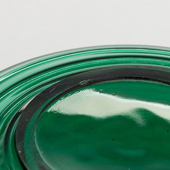 Aino Aalto, drinking glasses, 4 pcs, model 4052, and plate 'Bölgeblick', Karhula Glassworks, 1930s.