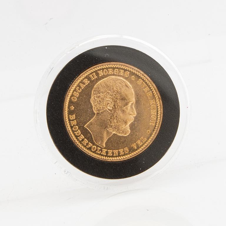 Guldmynt Norge, Oscar II 20 kr, 1877.