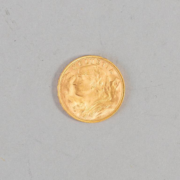 MYNT, 20 francs guld, Helvetia, 1947.