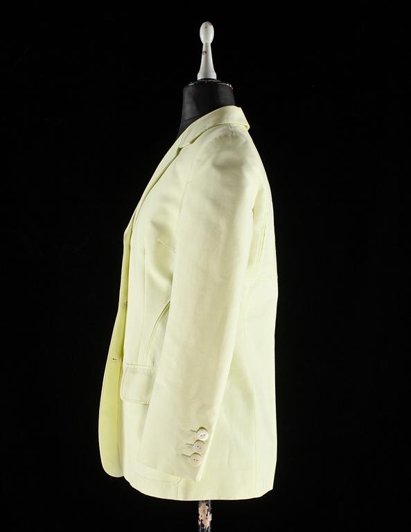 A lime-green cotton suit by Gucci.