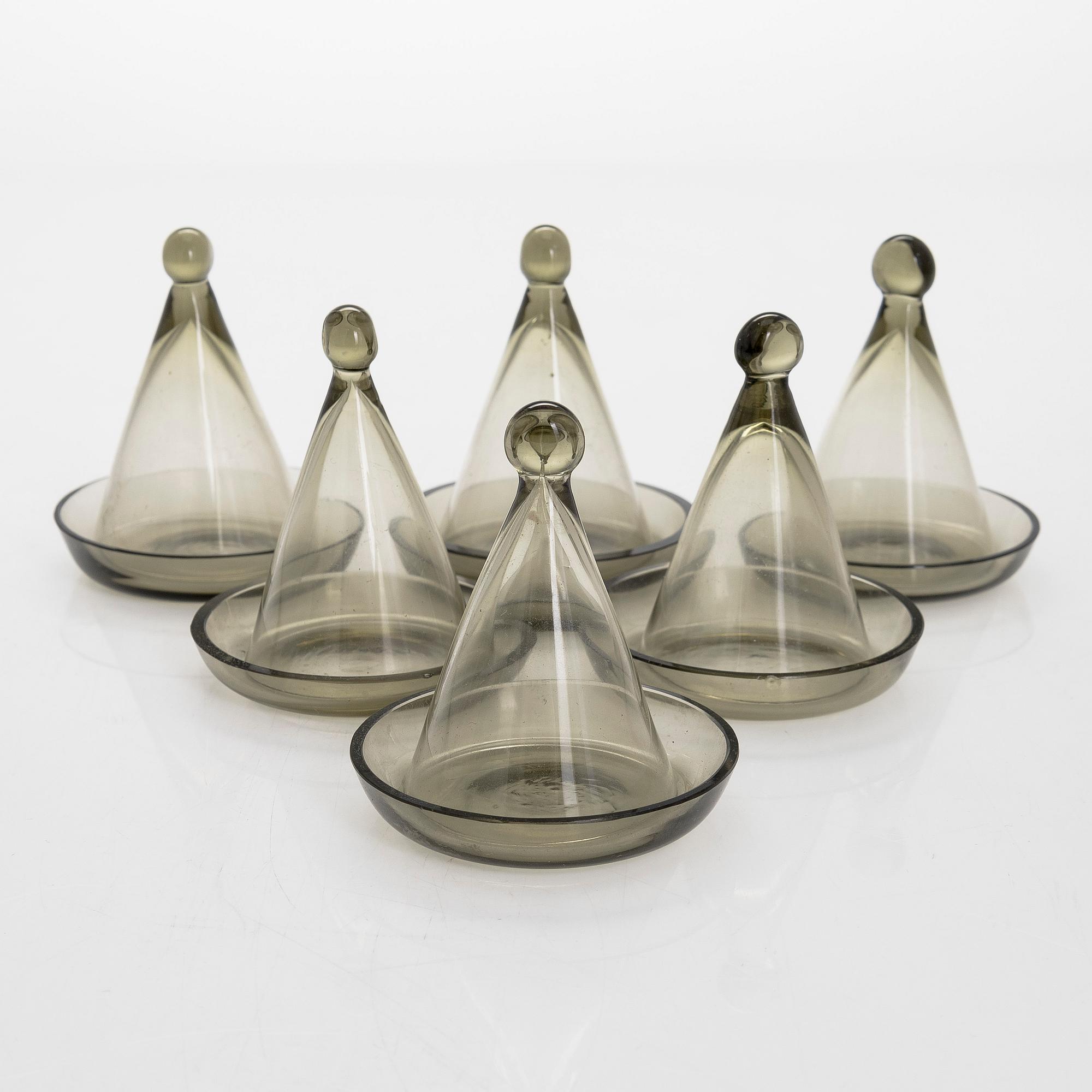 Kaj Franck, a set of six early 1950s schnapps glasses for Nuutajärvi.