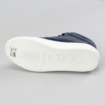 Jimmy Choo, a pair of blue metallic 'Belgravia' sneakers, size 44.