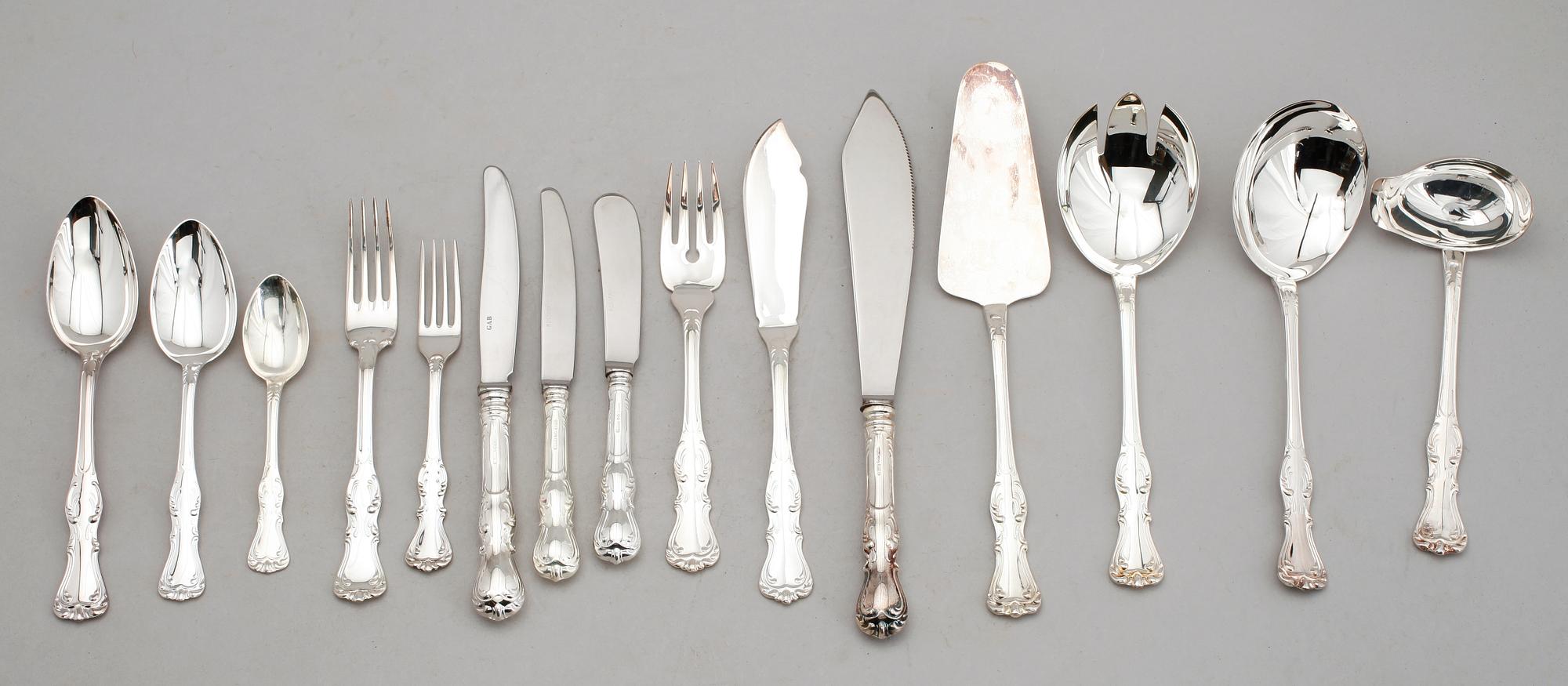 BESTICK, silver, 125 delar, "Olga", GAB, Stockholm 1980/90-tal. Total vikt ca 6300 g.