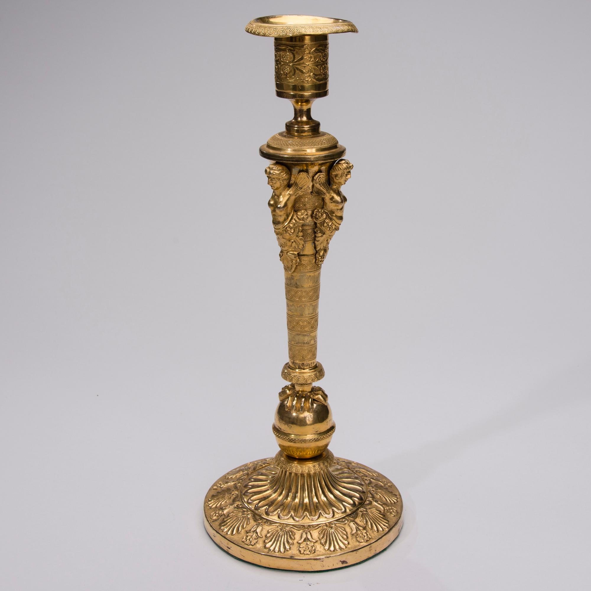 LJUSSTAKE, brännförgylld, Ryssland 1800-talets början.