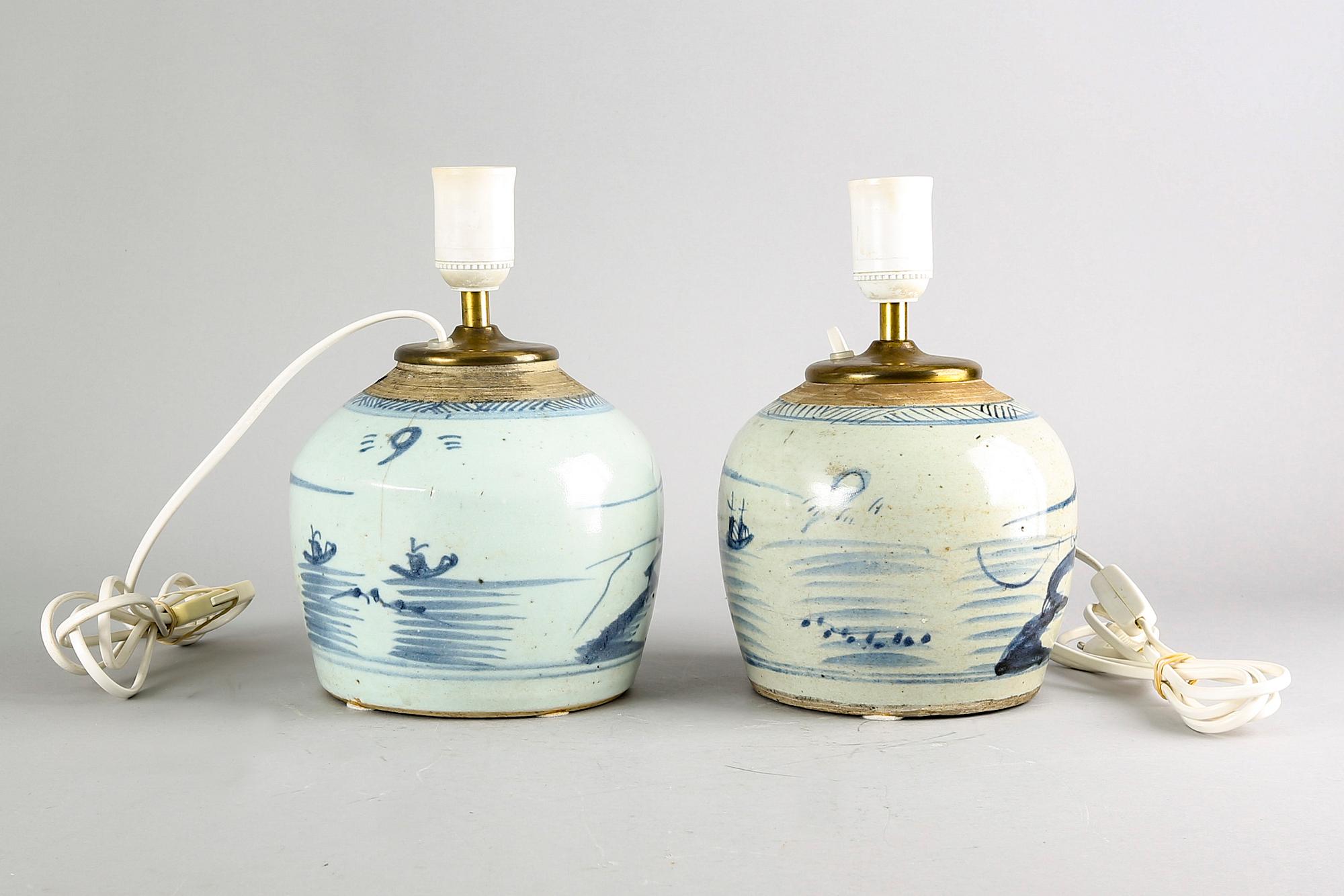 A set of two Chinese porcelain 19th century table lamps.
