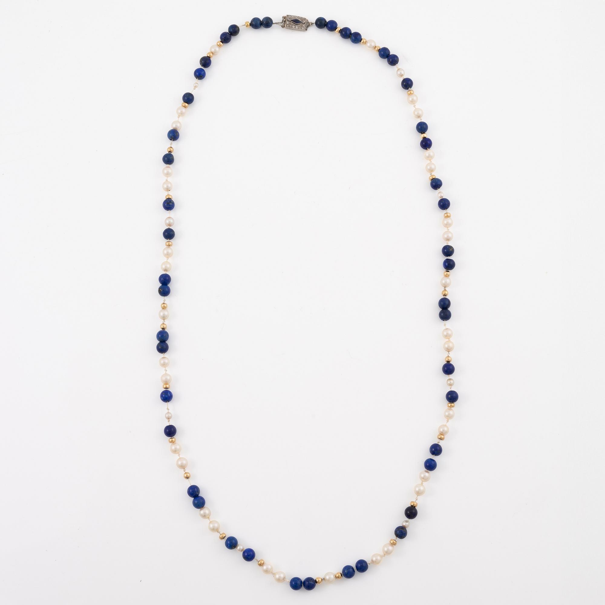 Collier lapis lazuli och odlade pärlor med rondeller.