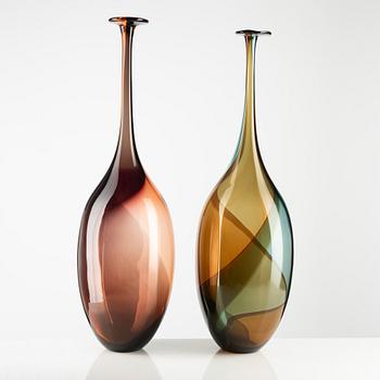 Kjell Engman, five "Fidji" glass vases, Kosta Boda, Sweden, two are limited edition.