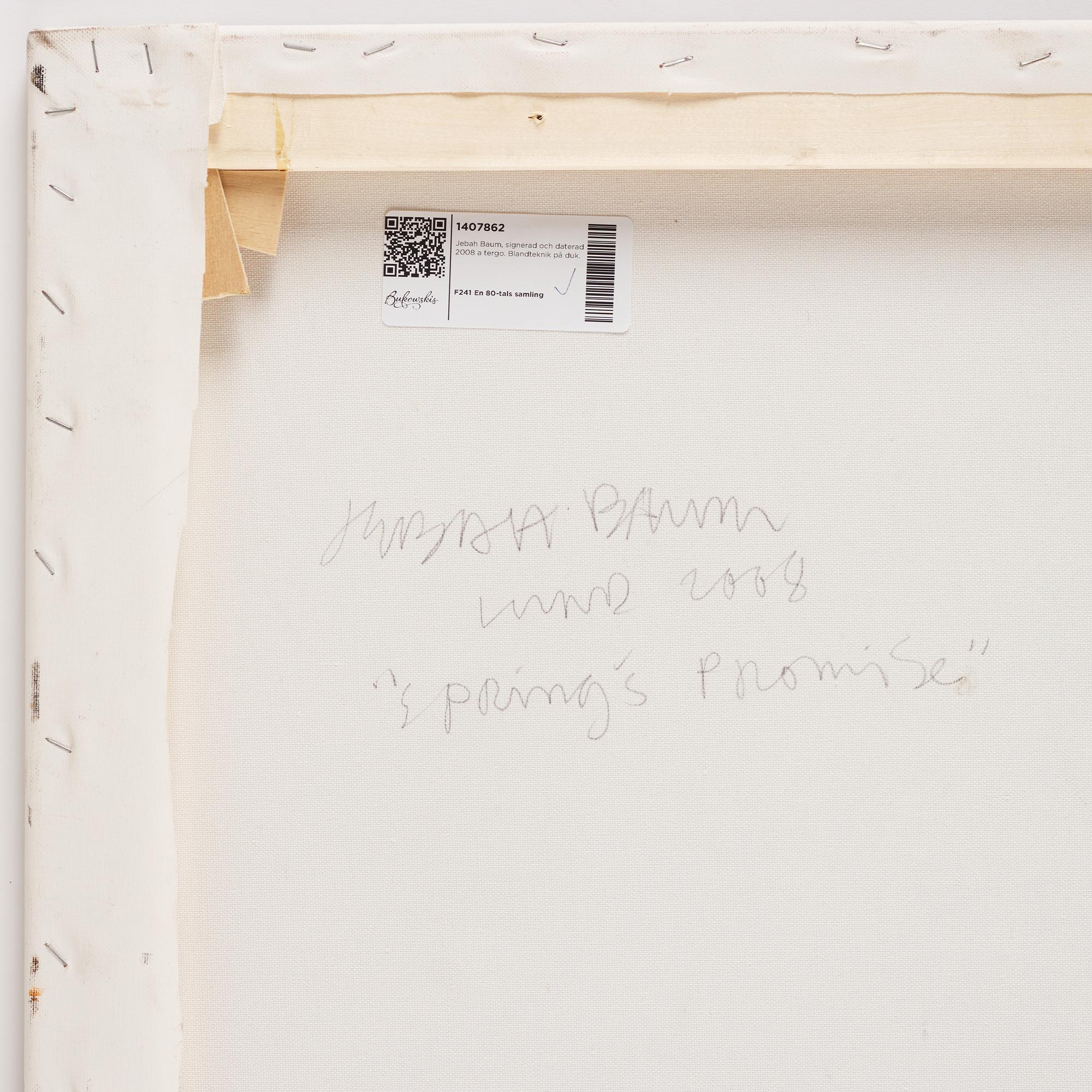 Jebah Baum, blandteknik på duk, signerad och daterad 2008 a tergo.