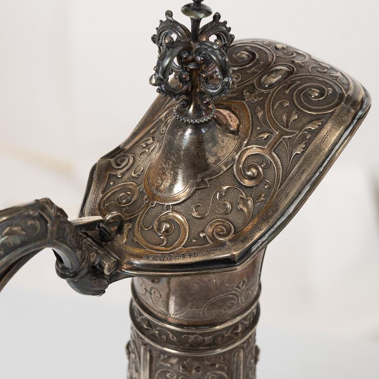 Decanters, a pair, silver and glass, with mark of G Möllenborg, Stockholm 1877.