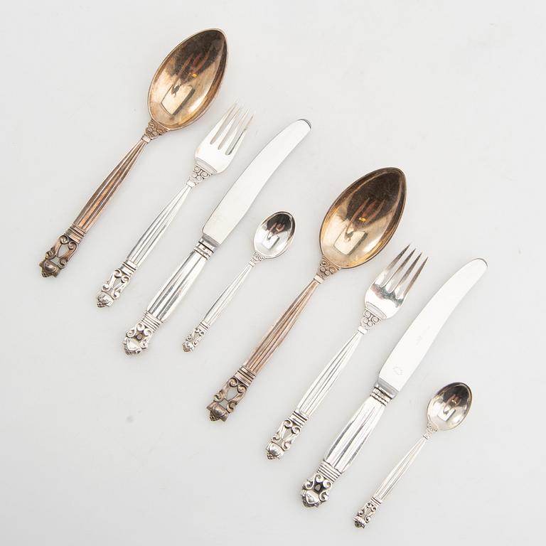 Johan Rohde, cutlery 39 dlr "Konge/Achorn" sterling silver for Georg Jensen after 1945.